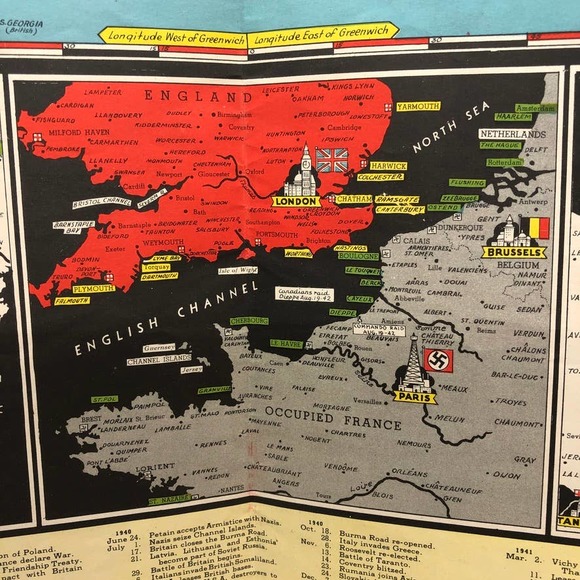 Vintage Stanley Turner New Dated Events WWII Map The Grolier Society Ltd. pub. - Picture 13 of 14